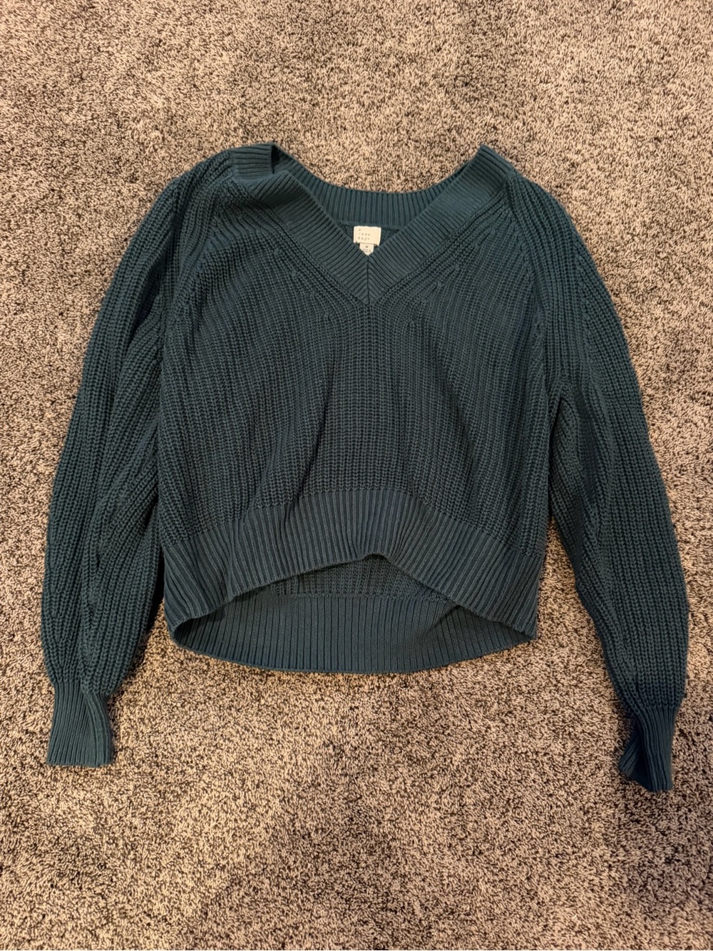 Women's V-Neck Chunky Knit Sweater - Teal Blue